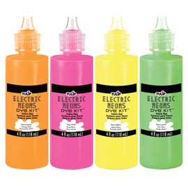 Tulip Electric Neons Tie-Dye Kit, Party Activity, Black Light Reactive Fabric Dye, Pre-mixed Green, Yellow, Orange, Pink, Easy Application & Clean-up, Precision Tips, Fun Techniques, Ultra-Bold Colors