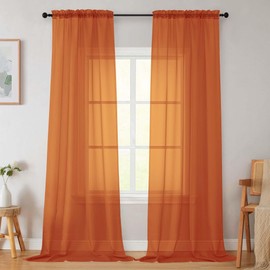 Welvetblk Orange Sheer Curtains for Bedroom Living Room 96 Inches Long 2 Panels, Modern Airy Soft Lightweight Rod Pocket Light Filtering Sheer Curtains Drapes, Orange, Each 42" Wx96 L Inch