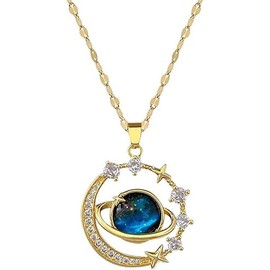 18K Gold Planet Necklace for Women Zirconia Chokers Necklace Moon and Saturn Necklace Necklace Gifts for Women