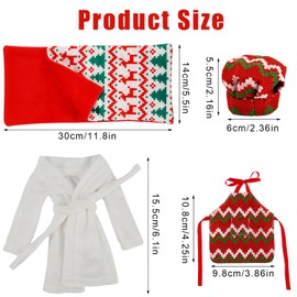 Set of 4 Doll Accessories, Christmas Elves, Including Elf Doll Bathrobe, Chef's Hat, Apron, Sleeping Bag, Christmas Elves Accessories Decorations