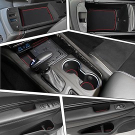 Auovo Center Console Mats Compatible with Durango Accessories 2021 2022 2023 (7 Seats Version) Cup Holder Coasters Pads Door Liners Car Interior Decoration(25pcs/Set, Red)