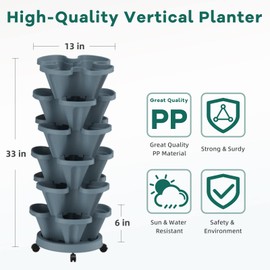 Tectsia Strawberry Vertical Planters Tower Garden 2 Pack, 6 Tiered Stacking Herb Planter with Support Pole Indoor and Outdoor - Hunter Green