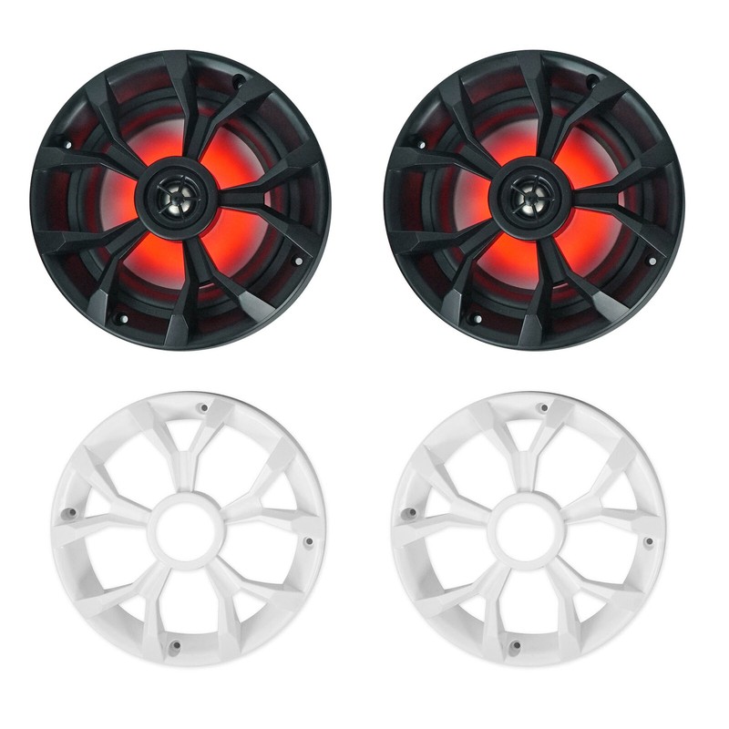 Rockville (4) Rockville RKL65MBW 6.5" 700w Marine Boat Speakers w/LED+Black/Wh