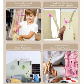 Puzzled Bundle of Furniture Set & Fantasy Villa Doll House Wooden 3D Puzzles Construction Kits, Educational DIY Playhouse Toys Assemble Unfinished Wood Craft Hobby Puzzles to Build & Paint - 2 Pack