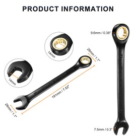 HARFINGTON Ratcheting Wrench 14mm Metric Open End Wrench 72-Teeth CR-V Steel 12 Point Nickel Plated Combination Ratchet Wrench for Fasteners Nut Bolt