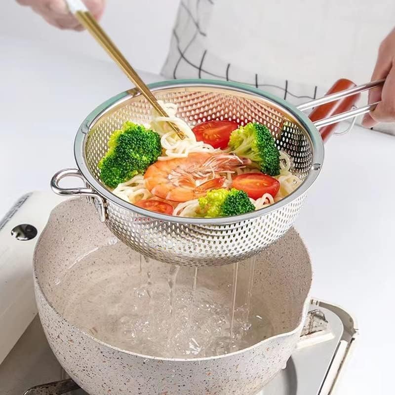 Stainless Steel Basin Colander with Handle Kitchen Strainer, Resting Feet
