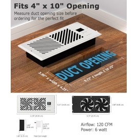 ATOM NEXUS Register Booster Fan for 4”x10” DUCT OPENING CUTOUT, 10-Speed Adjustable Smart Vent Booster with Thermostat Control, Energy Efficient Heating Cooling AC Vent Fan, App Control