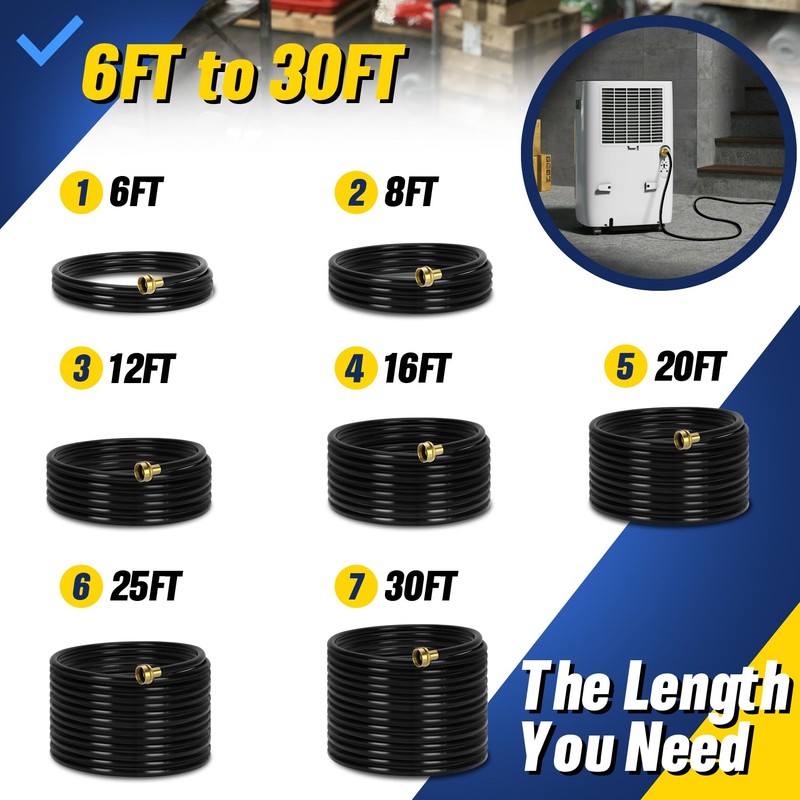 (7 Length Options) Dehumidifier Drain Hose with 3/4 Inch FHT