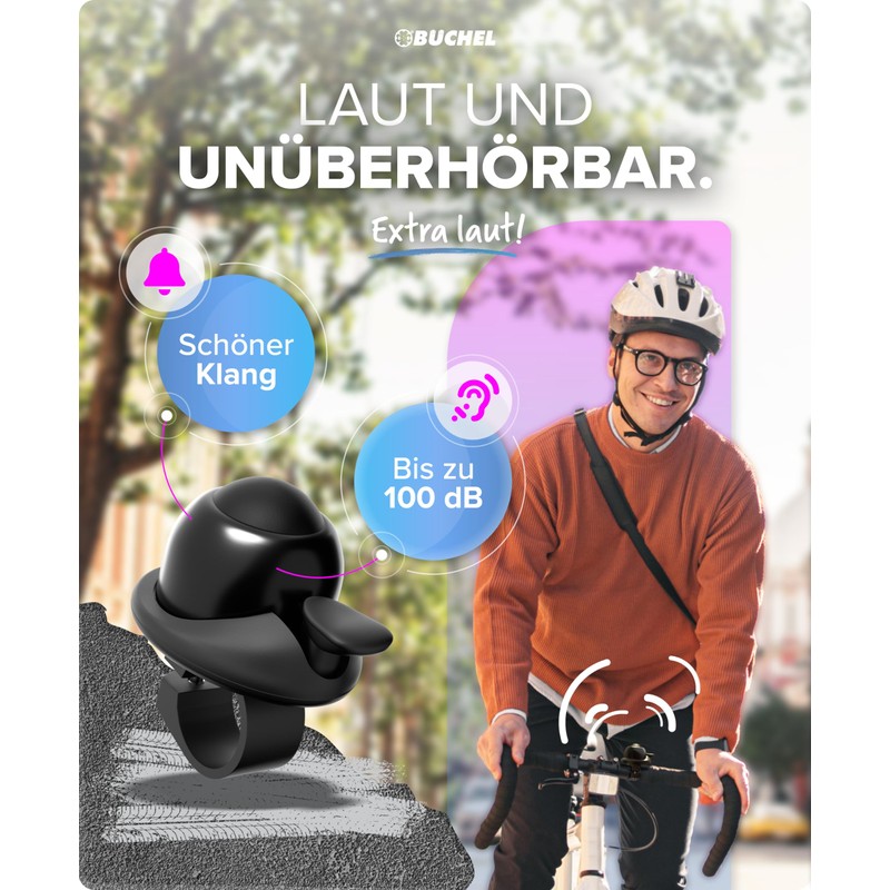 BÜCHEL Bicycle Bell Flexible in Black - 360° Rotatable Bicycle