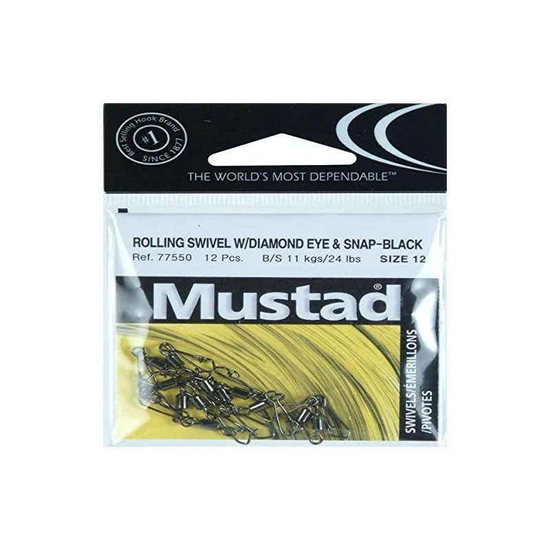 Rolling Swivel W/Diamond Eye & Snap - Black 12