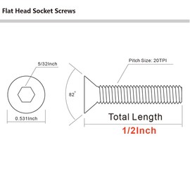 1/4-20 x 1/2" Flat Head Socket Cap Screws Countersunk Bolts, Allen Socket Drive, Stainless Steel 18-8 (304), Bright Finish, 100 PCS
