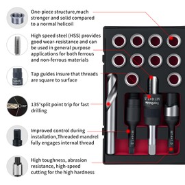 SENNMONN M14X1.5 Thread Repair Kit with Insert HSS Drill, Tap, Counterbore, Installation Driver,Tap Guides, Metric, 10PCS Stainless Steel Insert M14X1.5X 9.4MM