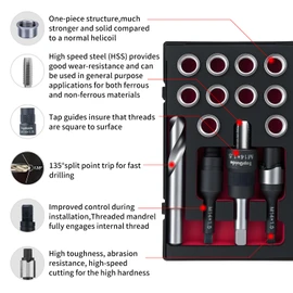SENNMONN M14X1.5 Thread Repair Kit with Insert HSS Drill, Tap, Counterbore, Installation Driver,Tap Guides, Metric, 10PCS Stainless Steel Insert M14X1.5X 9.4MM