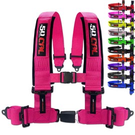 Pink 4 Point Harness for Bucket Seat, Push Button Release, 10 Color Options, Racing Harness, Race Car, Off Road Vehicle, UTV, RZR (1 Unit) [6034]