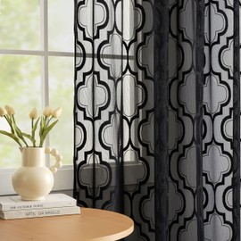 Geo Modern Lace Sheer Black Window Curtains 95 inch Long Moroccan Trellis Light Filtering Window Treatment Sets Bedroom Living Room Curtain Drapes for Basement Laundry Room, Rod Pocket 52" W 2 Panels