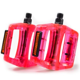 XIFOWE Translucent 9/16 Inch Bike Pedal, Alloy Steel Center Shaft & Nylon Bicycle Pedals with Reflective Strips, Non-Slip Spikes Wide Pedals for Mountain Bikes, Cruiser Bikes, E-Bikes (Red)