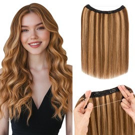 Hairro Wire Hair Extensions Human Hair, Fish Line Invisible Adjustable & Clips in Extensions Straight, 100% Real Hairpieces Seamless Blending for Women, 20 Inch 100g Medium Brown Mix Dark Blonde
