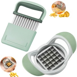 Crinkle Cutter and Potato Cutter 2 PCS, Wave Slicer Dicer Fry Cutter with Stainless Steel Blade Food-safe, Crinkle Cutter for Veggies, Handheld Vegetable Chopper, Salad Garnishing Tool, DishwasherSafe