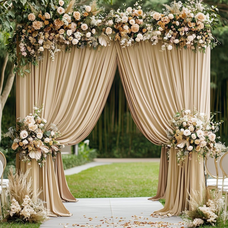 40ftx12ft Beige Backdrop Curtains for Parties, Wrinkle Free Polyester Photo