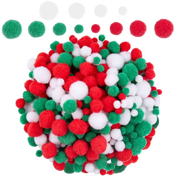 BQTQ 1500 Pieces Christmas Pom Pom Mini Fluffy Pom Pom Balls for Craft Making and Christmas Decorations, 4 Sizes, Red White Green