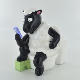 Comical Sheep On Toilet Figurine