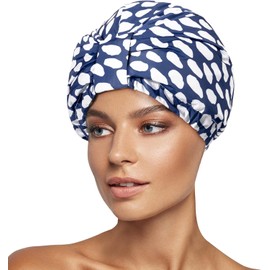 INNELO - Gorro de ducha de lujo, reutilizables, impermeables, para mujer, ajustable, grande, con forro de satén, para todos los estilos de cabello, color azul