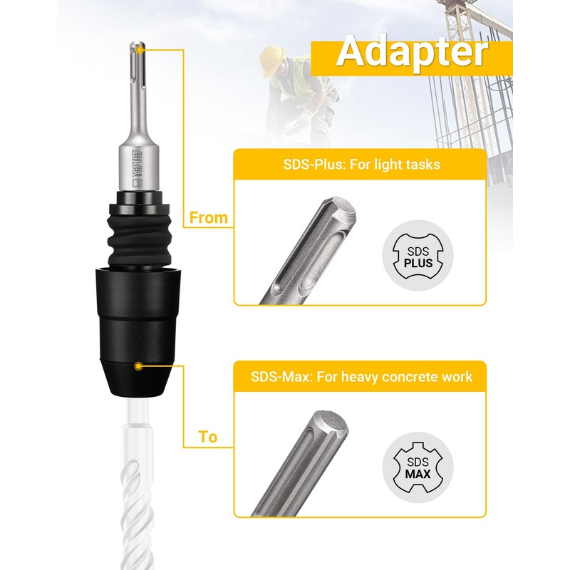 TGFTGF SDS-Plus to SDS-Max Adapter, 8-1/4" Alloy Steel Adapter for