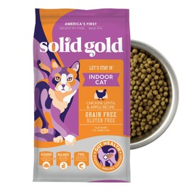 Solid Gold Indoor Dry Cat Food - Grain Free & Gluten Free - Chicken Cat Food Dry Kibble for Indoor Cats w/Probiotics & Fiber for Gut Health - Sensitive Stomach & Hairball Support for Adult Cats - 6LB