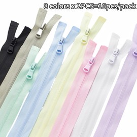 Wonesifee - 16 piezas de nailon #3 con cierre separadora de bocinas, cremalleras invisibles, a granel de 16 pulgadas, para coser chaquetas, ropa, gimnasio, gabardinas, mezcla de 8 colores, 2 unidades