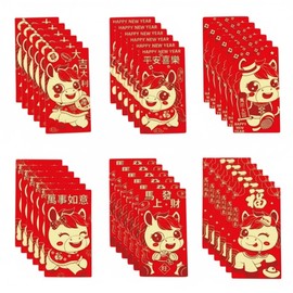 36 Pcs Year of the Horse Chinese New Year Red Envelopes – 6 Assorted Cute Cartoon Zodiac Designs, Lunar New Year & Spring Festival Lucky Money Cash Gift Envelopes with Traditional Chinese Blessings