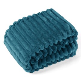 EXQ Home Fleece Throw Blanket for Couch or Bed - 3D Stripe Jacquard Decorative Blankets - Cozy Soft Lightweight Fuzzy Flannel Blanket Suitable for All Seasons(50"×60",Teal)