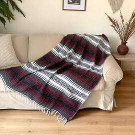 Handwoven Mexican Falsa Blanket - Soft & Durable Serape, Beach, Picnic & Camping Throw - 70"x50" (Rust)