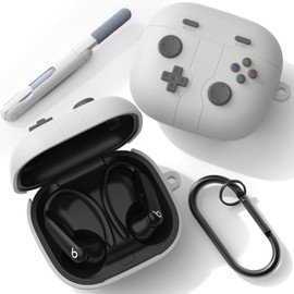 RFUNGUANGO for Beats Powerbeats Pro 2 Silicone Protective Case Cute (2025), Game Console Design Shockproof Protective Case for Powerbeats Pro 2 with Keychain/Cleaning Kit-Light Gray