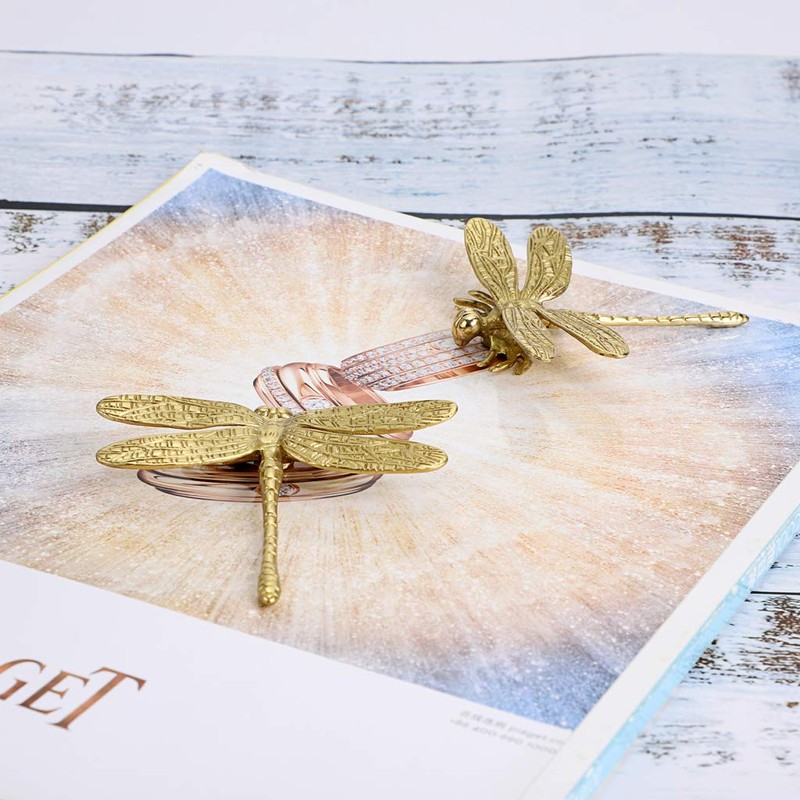 JUXYES Pack of 2 Brass Dragonfly Cabinet Knobs, Golden Tone