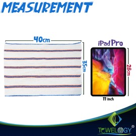 Towelogy® 20 Pack Cotton Dish Cloths Waffle Weave White Super Absorbent LINT FREE QUICK DRY Striped Kitchen Tea Towels Dishcloths for Washing Up Machine Washable 35x40cm (White Blue/Orange Stripes)