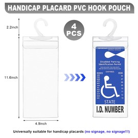 KVAEY Handicap Placard Holder, 11.6"×5" Transparent Disabled Parking Permit Protective Holder Sleeve, Automotive Disabled Placard Cover with Large Hanger, Car Accessories (4 PCS)