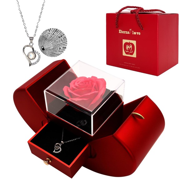Ngdhkd Eternal Flowers Rose Box with I Love You Necklace