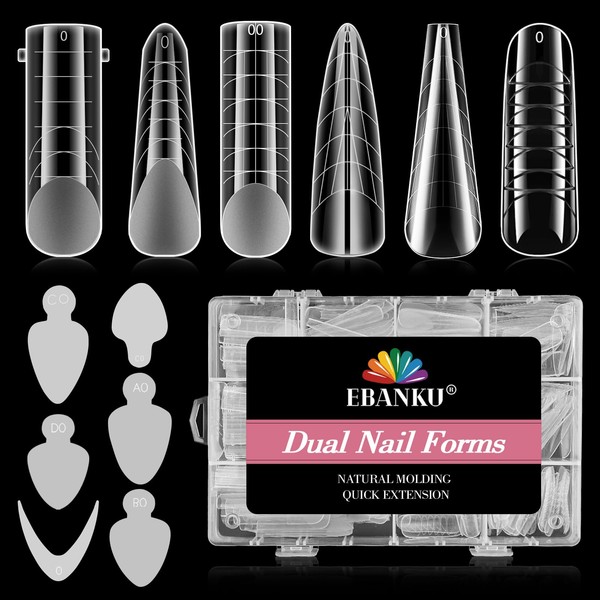 EBANKU 288PCS Clear Dual Nail Forms System Full Cover Nail