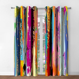 Jekeno Abstract Blackout Curtains Colorful Rainbow Design Multicolored Tainted Pattern Home Bedroom Living Room Hippie Decor Grommet Window Drapes 2 Panel Set, 42"x63"