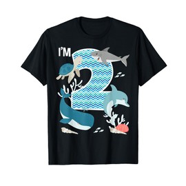 Kids 2 Year Old Ocean Life Whale Dolphin Shark 2nd Birthday T-Shirt