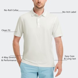 M MAELREG Golf Shirts for Men Dry Fit Performance Classic Fit Casual Business Office Mens Polo Shirts Short Sleeve Cream