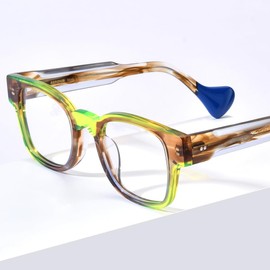 HEPIDEM Multicolor Acetate Glasses Frame Women Oversize Vintage Round Eyeglasses Optical Spectacles 9271 (9357 Yellow, Clear)