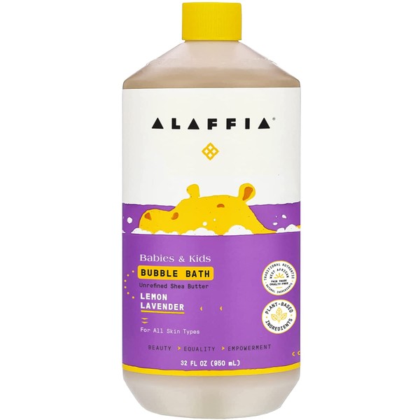 Alaffia Babies and Kids Bubble Bath, Gentle Baby Essentials for Delicate Skin, Cleansing & Calming Bubbles, Plant Based Formula, Vegan, Lemon Lavender, 32 Fl Oz