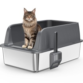 Extra Large Deep Stainless Steel Litter Box for Big Cats Odor Control Cat AccessoryColor: Ash Brown, size: 23*15 inch