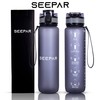 SEEPAR Water Bottle 1L with Time and Hydration Markers, Leak-Proof