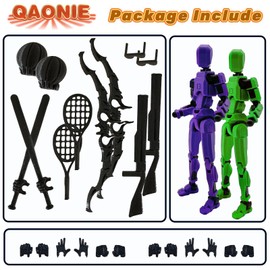 QAONIE (Assembly Completed) 3D Printed Figure 5.54-inch Dummy13 with Weapon Expansion Set and Bracket, Full Body Mechanical Movable Toy, Desk Decoration. (Green+Purple)
