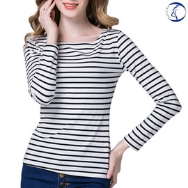 Tulucky Women's Casual Long Sleeve Shirts Stripe Tees Round Neck Tank Tops (M, White)
