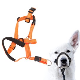 TOPINCN Dog Head Collar Dog Head Collars Headcollars Halter with Safety Strap, Pet Headcollar Stops Pets From Pulling for Outdoor Walk (Orange)