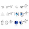 6 Pairs White Gold Plated Small Stud Earrings Set Cubic