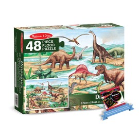 Melissa & Doug Dinosaurs: 48pcs Floor Puzzle Bundle with 1 Theme Compatible M&D Scratch Fun Mini-Pad (90421)